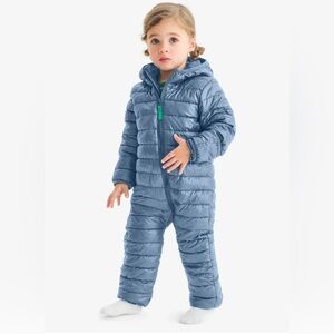 Primary Baby Lightweight Blue Hooded Puffer Suit sz18-24M